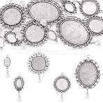 10Pcs 5 Style Alloy Pendant Cabochon Settings, with ABS Plastic Imitation Pearl, Oval, Antique Silver, 38~75mm(HJEW-TAC0120)