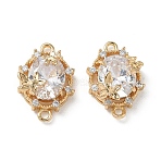 Brass Micro Pave Cubic Zirconia Connector Charms, Oval with Flower, Real 18K Gold Plated, Clear, 18x12x7mm, Hole: 1.5mm(KK-P355-12G-01)