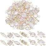 60Pcs 6 Style Brass Micro Pave Clear Cubic Zirconia Link Connectors, Horse Eye & Squar & Trapezoid & Round & Oval, Light Gold, 11~14x3.5~6.5x1.5~3mm, Hole: 0.9~1mm, 10pcs/style(ZIRC-NB0001-86)