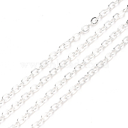 Brass Cable Chains, Soldered, Flat Oval, Silver, 3.2x2.5x0.4mm, Fit for 0.8x5mm Jump Rings(X-CHC-T008-06C-S)
