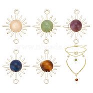 30Pcs Natural Mixed Gemstone Connector Charms, Sun Links, with Real 14K Gold Plated Brass Findings, 18x13.5x4mm, Hole: 1mm(FIND-AR0003-83)
