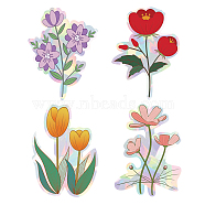4Pcs 4 Patterns PVC Colored Laser Stained Window Film Adhesive Static Stickers, Electrostatic Window Stickers, Flower Pattern, 200x150mm, 1pc/pattern(STIC-WH0008-003)