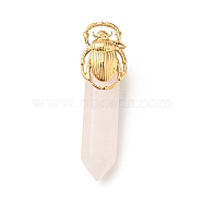Insect Natural Rose Quartz Pointed Pendants, with Ion Plating(IP) Platinum & Golden Tone 304 Stainless Steel Findings, Faceted Bullet Charm, 40.5mm, Ladybug: 17.5x11.5x2.5mm, Bullet: 32.5x8.5x8mm, Hole: 3.4mm(G-I333-02B)
