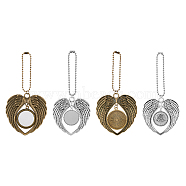4Pcs 2 Style Tibetan Style Alloy Heat Transfer Sublimation Hanging Blank Pendant Decorations, with Aluminum Findings, Heart Wings Car Keychain Ornament Decoration, Mixed Color, 140~155mm, 2pcs/style(HJEW-FH0006-54)