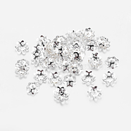 Iron Bead Caps, Flower, Cadmium Free & Lead Free, Multi-Petal, Silver Color Plated, 6x1mm, Hole: 1mm, about 1000pcs/20g(X-IFIN-R197-S)