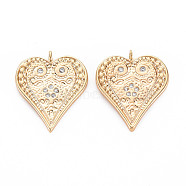 Brass Micro Pave Clear Cubic Zirconia Pendants, Nickel Free, Heart, Real 18K Gold Plated, 22x19x3mm, Hole: 1.2mm(KK-S364-029)