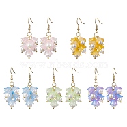 Flower Transparent Spray Painted Glass Cluster Earrings, with 304 Stainless Steel Earring Hooks and Shell Pearl Beads, Mixed Color, 50.5~51x21mm(EJEW-JE05741)