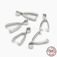 Rhodium Plated 925 Sterling Silver Pendant Bails, Platinum, 17.5x3mm, Hole: 4x4.5mm, Pin: 0.6mm(STER-E061-58P)