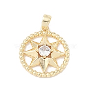 Brass Glass Pendants, Flat Round with Star, Real 18K Gold Plated, 17.5x17x4mm, Hole: 4x3mm(KK-P273-14G)