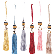Elite 6Pcs 6 Colors Polyester Tassels Big Pendant Decorations, with Resin & Plastic Finding, Mixed Color, 240mm, 1pc/color(FIND-PH0006-74)
