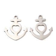 316L Surgical Stainless Steel Pendants, Laser Cut, Anchor Charm, Stainless Steel Color, 17x15x1mm, Hole: 1.4mm(STAS-D046-10P)
