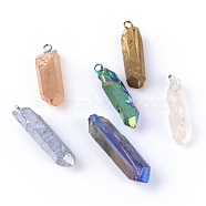 Electroplate Natural Quartz Pendants, Point Pendants, with Iron Wires, Mixed Metal Color, Mixed Color, 20~50x6~15x6~15mm, Hole: 1.5mm(G-Q458-22)