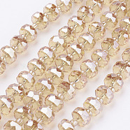 Electroplate Glass Beads Strands, Pearl Luster Plated, Faceted, Flat Round, Wheat, 7.5~8mm, Hole: 1mm, about 50pcs/strand, 13.7 inch(35cm)(EGLA-E051-PL8mm-B04)