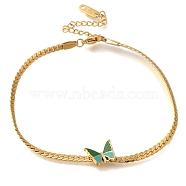 Ion Plating(IP) 304 Stainless Steel Enamel Butterfly Link Anklets, Real 18K Gold Plated, 8-5/8 inch(22cm)(AJEW-H152-01G)