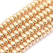 Electroplate Non-magnetic Synthetic Hematite Beads Strands, Grade AA, Long-Lasting Plated, Rondelle, Light Gold Plated, 3x2mm, Hole: 0.8mm, about 223pcs/strand, 15.7 inch(40cm)(G-L485-04A-LG)