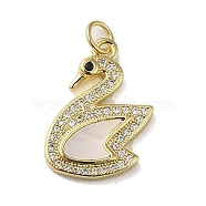 Brass Micro Pave Cubic Zirconia Pendants, with Shell, Swan, Real 18K Gold Plated, 20x16x3mm, Hole: 3.4mm(KK-Q808-38G)