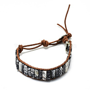 Cowhide Leather Cord Bracelets, with Rectangle Natural Hypersthene Beads and Alloy Findings, 9~11 inch(23~28cm)(BJEW-R309-01A-01)