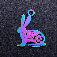 Ion Plating(IP) 201 Stainless Steel Bunny Pendants, Rabbit, Easter Bunny, Rainbow Color, 16x12x1mm, Hole: 1.5mm(STAS-Q201-JN214)