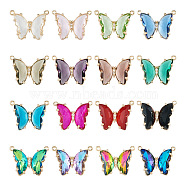 Pandahall 16Pcs 16 Colors Glass Pendants, with Golden Brass Finding, Butterfly Charms, Mixed Color, 16x22mm, 1pc/color(GLAA-TA0001-49)