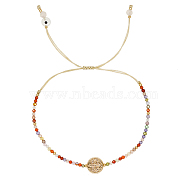 Brass Saint Benedict Medal & Glass Braided Bead Bracelet, Adjustable Bracelet, Colorful, no size(QY3324)