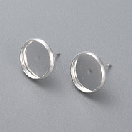 304 Stainless Steel Stud Earring Settings, Flat Round, Silver, Tray: 12mm, 14mm, Pin: 0.8mm(STAS-K131-D-01S)