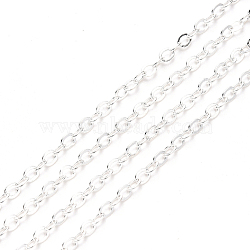 Brass Cable Chains, Soldered, Flat Oval, Silver, 3.2x2.5x0.4mm, Fit for 0.8x5mm Jump Rings(X-CHC-T008-06C-S)