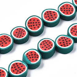 Handmade Polymer Clay Bead Strands, Watermelon Slice, Red, 8.5~11x4~4.5mm, Hole: 1.5mm, about 38pcs/strand, 14.17 inch(36cm)(CLAY-R069-01E-01)