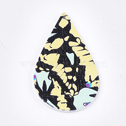 Printed Wooden Big Pendants, Dyed, teardrop, Colorful, 59x36x2.5mm, Hole: 1.5mm(X-WOOD-S051-01F)