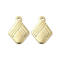 304 Stainless Steel Charms, Rhombus Charms, Real 14K Gold Plated, 13x9x1mm, Hole: 1.3mm(STAS-L022-036G)