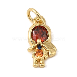 Brass Micro Pave Red Cubic Zirconia Pendants, Real 18K Gold Plated, 14.5x7.5x2.8mm, Hole: 3.2mm(KK-R162-020C-G)