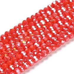 Opaque Glass Beads Stands, AB Color, Faceted(32 Facets), Round, Red, 3.5x3mm, Hole: 1mm, about 168~169pcs/strand, 19.09~19.17 inch(48.5~48.7cm)(EGLA-A035-P3mm-B03)