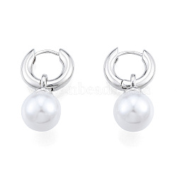 ABS Plastic Pearl Dangle Hoop Earrings, Brass Jewelry for Women, Nickel Free, Real Platinum Plated, 29x16x3.5mm, Pin: 1mm(X-EJEW-N011-106P)