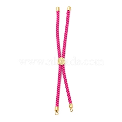Twisted Nylon Cord Silder Bracelets, Link Bracelet Making for Connector Charm, with Long-Lasting Plated Golden Brass Cord End & Alloy Tree of Life, Fuchsia, 8-3/4~8-7/8 inch(22.2~22.6cm), Hole: 2mm(DIY-B066-03G-22)