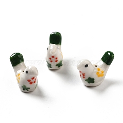 Handmade Printed Porcelain Beads, Pigeon, White, 12.5~13x17~19x7~8.5mm, Hole: 1.5mm(PORC-F005-04C)