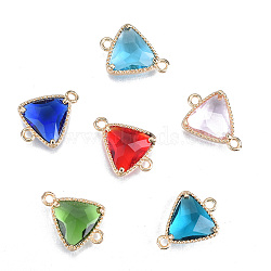 K9 Glass Connector Charms, with Light Gold Plated Brass Findings, Cadmium Free & Lead Free, Faceted, Triangle, Mixed Color, 16x12x4mm, Hole: 1.5mm(GLAA-N038-60)