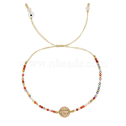 Brass Saint Benedict Medal & Glass Braided Bead Bracelet, Adjustable Bracelet, Colorful, no size(QY3324)