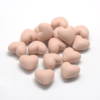 Food Grade Eco-Friendly Silicone Focal Beads, Chewing Beads For Teethers, DIY Nursing Necklaces Making, Heart, PeachPuff, 19x20x12mm, Hole: 2mm