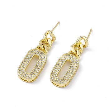 Clear Cubic Zirconia Oval Dangle Stud Earrings, Rack Plating Brass Jewelry for Women, Cadmium Free & Lead Free, Real 18K Gold Plated, 30mm, Pin: 0.7mm