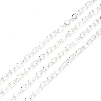 3.28 Feet Brass Cable Chains, Soldered, Flat Oval, Silver, 3.2x2.5x0.4mm, Fit for 0.8x5mm Jump Rings