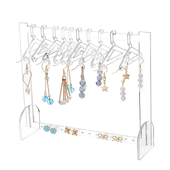 Transparent Acrylic Earring Hanging Display Stands, Clothes Hanger Shaped Earring Organizer Holder with 10Pcs Hangers, Clear, Finish Product: 18x4.5x10cm, 1 set/box