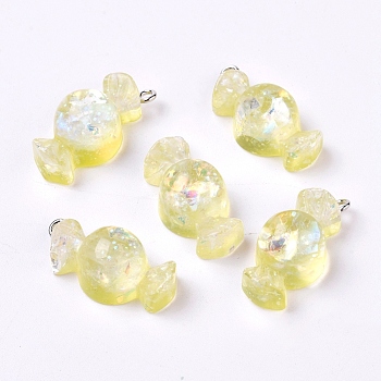 Resin Pendants, with Platinum Plated  Iron Screw Eye Pin Peg Bails, Candy, Champagne Yellow, 27x13x11mm, Hole: 2mm