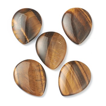 Natural Tiger Eye Beads, No Hole/Undrilled, Teardrop, 44~45x34.5~35x6.5~8.5mm