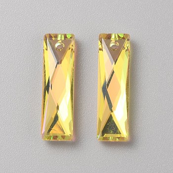 Glass Pendants, Rectangle, Citrine AB, 25x7x5mm, Hole: 1.6mm