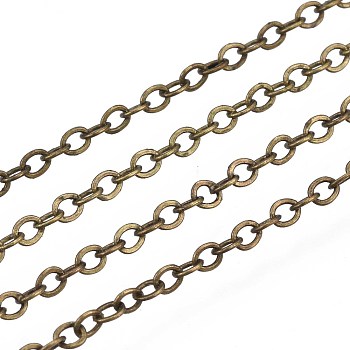 Brass Cable Chains, Soldered, with Spool, Flat Oval, Antique Bronze, 2x1.8x0.2mm, about 9.84 Feet(3m)/Roll