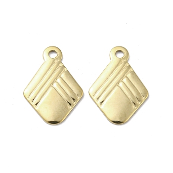 304 Stainless Steel Charms, Rhombus Charms, Real 14K Gold Plated, 13x9x1mm, Hole: 1.3mm