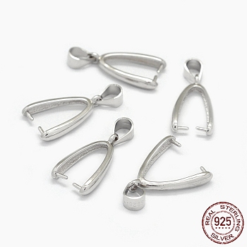 Rhodium Plated 925 Sterling Silver Pendant Bails, Platinum, 17.5x3mm, Hole: 4x4.5mm, Pin: 0.6mm