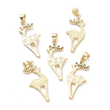 Brass Micro Pave Cubic Zirconia Pendants, Long-Lasting Plated, Real 18K Gold Plated, Sika Deer, Colorful, 31x12.5x1.7mm, Hole: 5x3.3mm