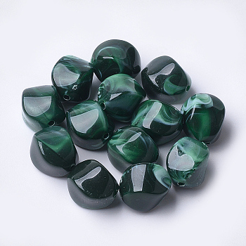 Acrylic Beads, Imitation Gemstone Style, Nuggets, Dark Green, 15.5x12x12mm, Hole: 1.8mm
