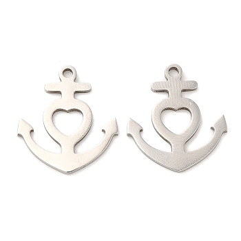 316L Surgical Stainless Steel Pendants, Laser Cut, Anchor Charm, Stainless Steel Color, 17x15x1mm, Hole: 1.4mm
