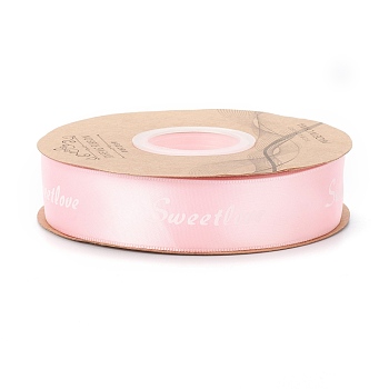 Polyester Grosgrain Ribbons, with Word Sweet Love, for Gifts Wrapping Party, Pink, 1 inch(25mm), 45m/Roll